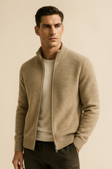 Lorenzi Cashmere Zip Knit Beige