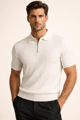 Elio Ribbed Zip Polo White