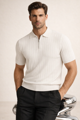 Elio Ribbed Zip Polo White