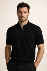 Elio Ribbed Zip Polo Black