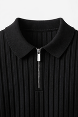 Elio Ribbed Zip Polo Black
