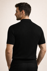 Elio Ribbed Zip Polo Black
