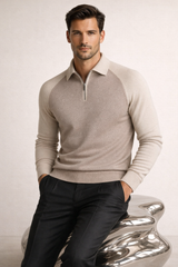 Raffaello Two-Tone Zip Polo Ivory