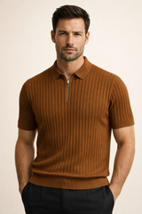 Elio Ribbed Zip Polo Caramel