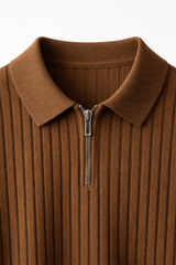 Elio Ribbed Zip Polo Caramel