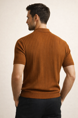 Elio Ribbed Zip Polo Caramel