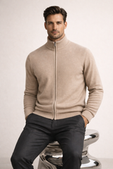 Costantino Extra-Fine Merino Zip Cardigan Camel