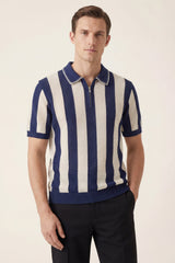Silano Striped Knit Polo Navy