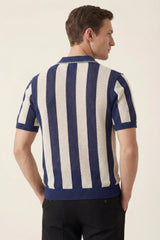 Silano Striped Knit Polo Navy