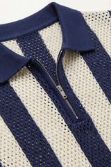 Silano Striped Knit Polo Navy