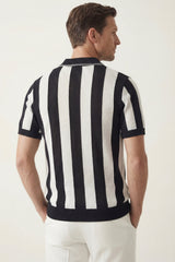 Silano Striped Knit Polo Black