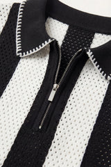 Silano Striped Knit Polo Black