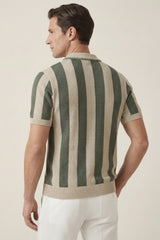 Silano Striped Knit Polo Green