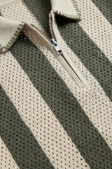 Silano Striped Knit Polo Green