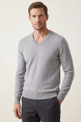 Merano V-Neck Knit Sweater Light Grey
