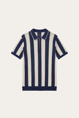 Silano Striped Knit Polo Navy