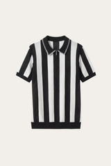 Silano Striped Knit Polo Black
