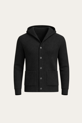 Davide Rib-Knit Hooded Cardigan Black