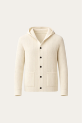 Davide Rib-Knit Hooded Cardigan Cream