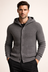 Davide Rib-Knit Hooded Cardigan Grey