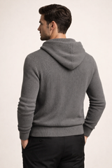 Davide Rib-Knit Hooded Cardigan Grey