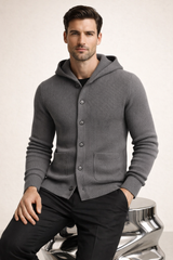 Davide Rib-Knit Hooded Cardigan Grey