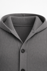 Davide Rib-Knit Hooded Cardigan Grey
