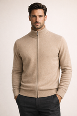 Costantino Extra-Fine Merino Zip Cardigan Camel