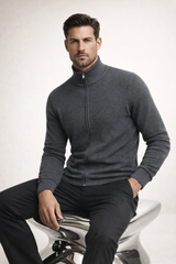 Costantino Extra-Fine Merino Zip Cardigan Dark Grey