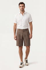 Orvieto Linen Pleated Shorts Brown