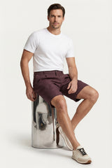 Orvieto Linen Pleated Shorts Wine Red
