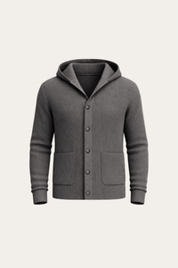 Davide Rib-Knit Hooded Cardigan Grey