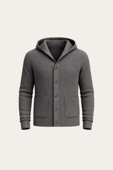 Davide Rib-Knit Hooded Cardigan Grey